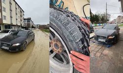 Çukura girdi, lastiği yarıldı