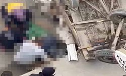 Devrilen arabasının üzerindeki kişi yaralandı