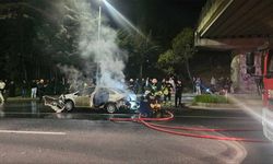 Kaza yapan otomobil yandı