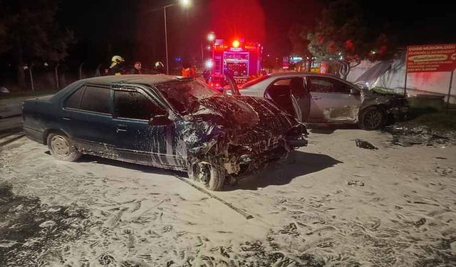 Kazada alev alan otomobilin sürücüsü yaralandı