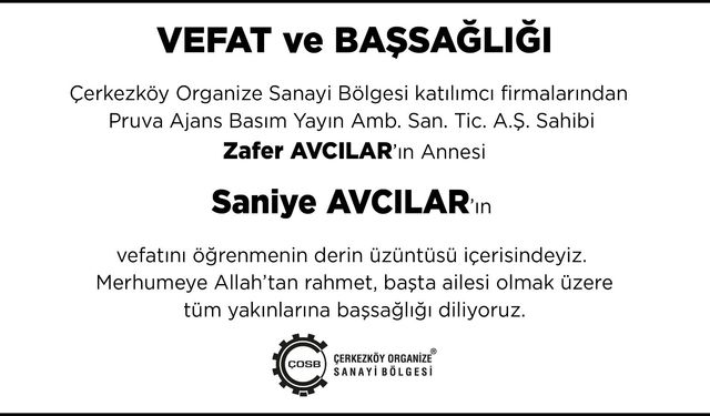 ÇOSB'den taziye mesajı