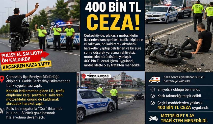 Polise el sallayıp ön kaldırdı, kaçarken kaza yaptı: 400 bin TL ceza!